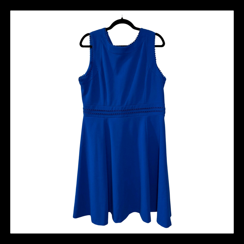 Calvin Klein 14 Royal Blue Sleeveless Dress $129 Rickrack Trim Fit&Flare NEW!